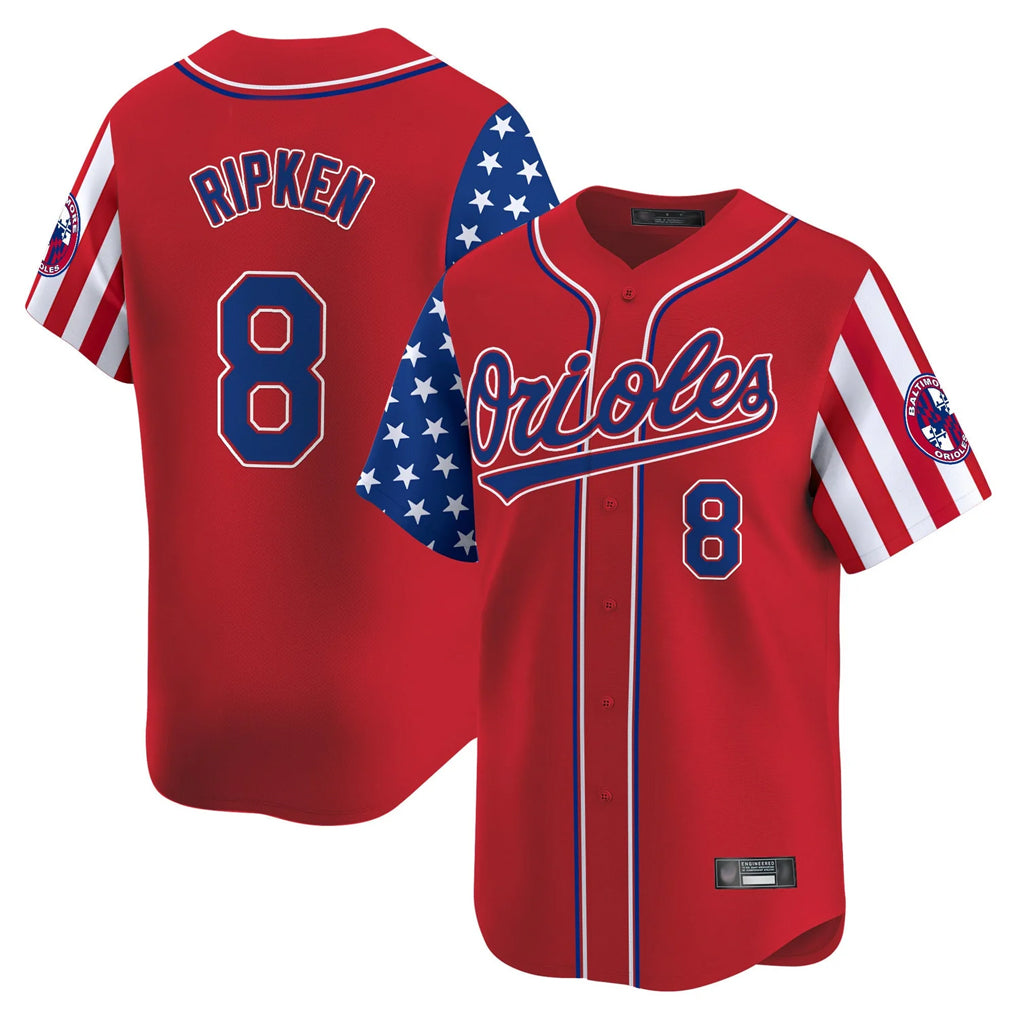 Baltimore Orioles #8 Cal Ripken Player Red Tomch Independence Day Vapor Premier Limited Home Game Stitched Jerseys