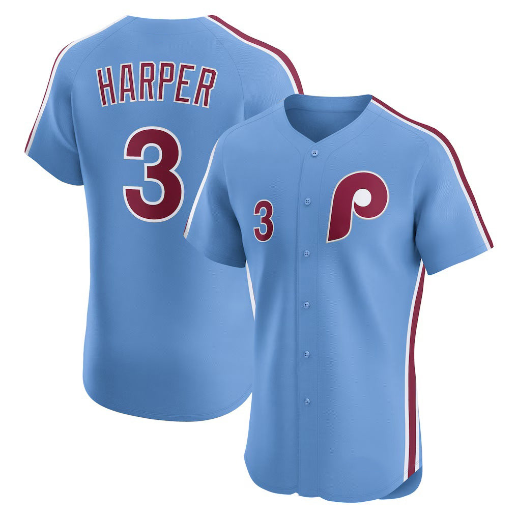 Philadelphia Phillies #3 Bryce Harper Light Blue Tomch Alternate Elite Jersey