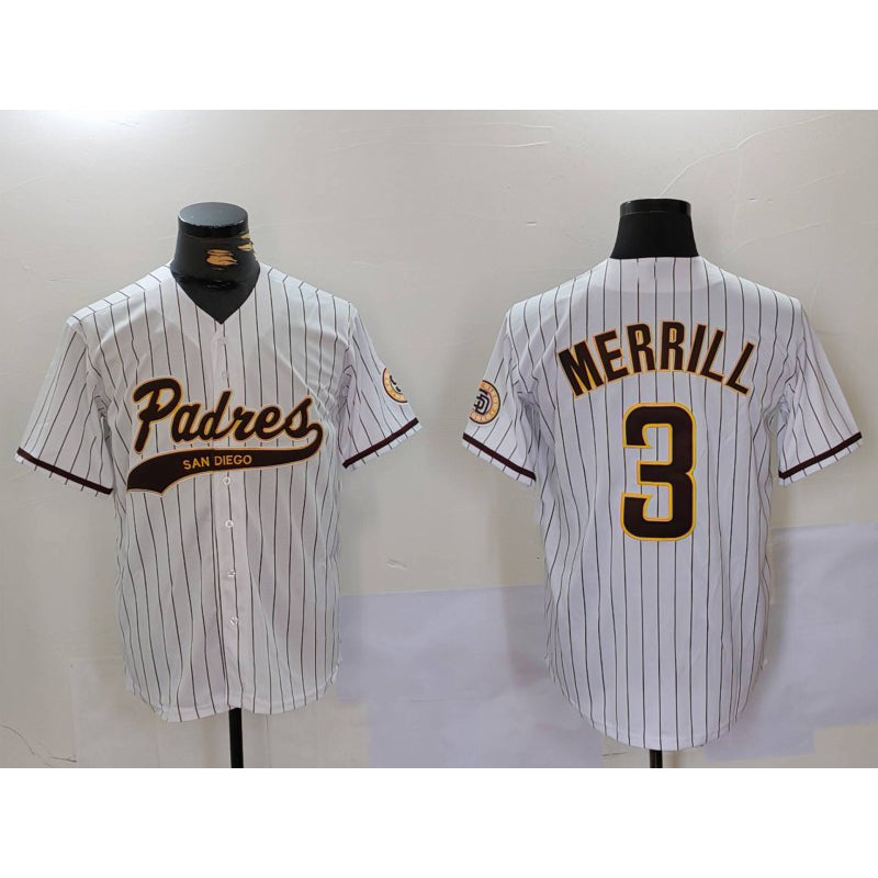 San Diego Padres #3 Jackson Merrill White Tomch 2023 Cool Base Stitched Jersey 2