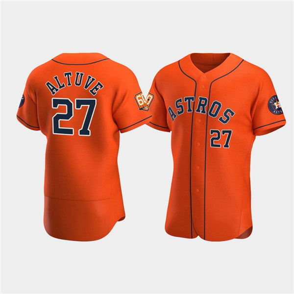 Houston Astros #27 Jose Altuve Orange Thaam 60th Anniversary Flex Base Stitched Jersey