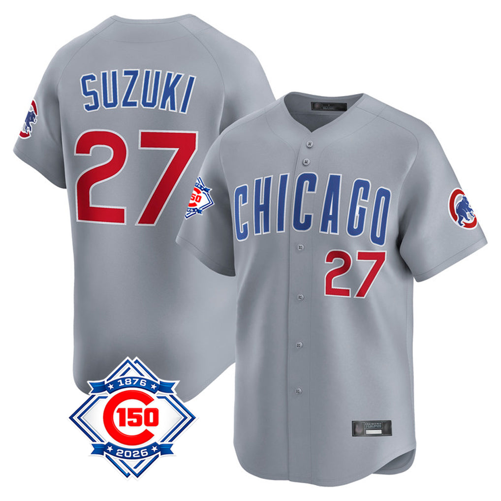 Chicago Cubs #27 Seiya Suzuki Player Gray Tomch Road 150th Anniversary Limited Home Stitched Jerseys