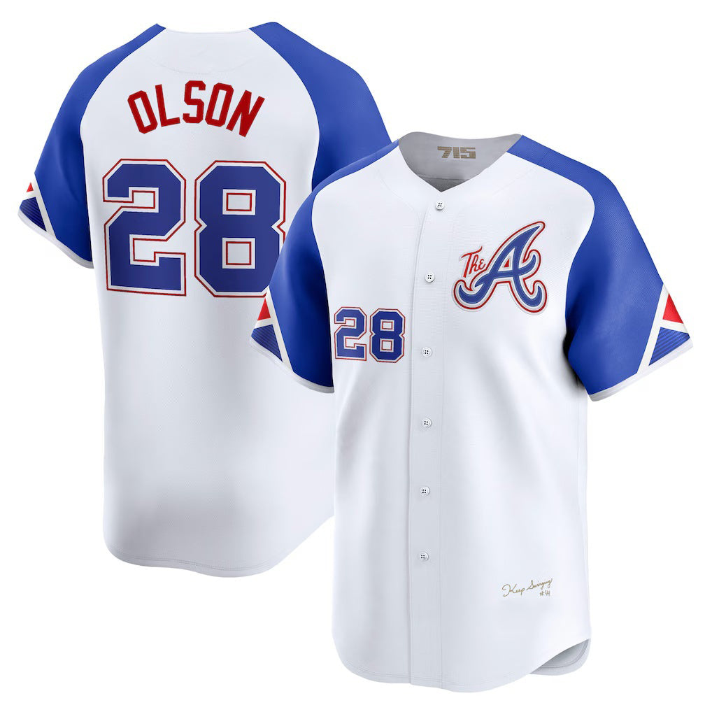 Atlanta Braves #28 Matt Olson White Thaam City Connect Limited Player Jersey