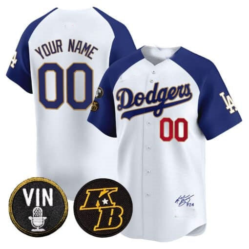Custom Los Angeles Dodgers Vin Patch & Kobe Bryant Signature Vapor Premier Limited Jersey ¨C White 2 Tomch