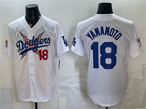 Los Angeles Dodgers x One Piece #18 Yoshinobu Yamamoto White Tomch Vapor Premier Limited Stitched Jersey