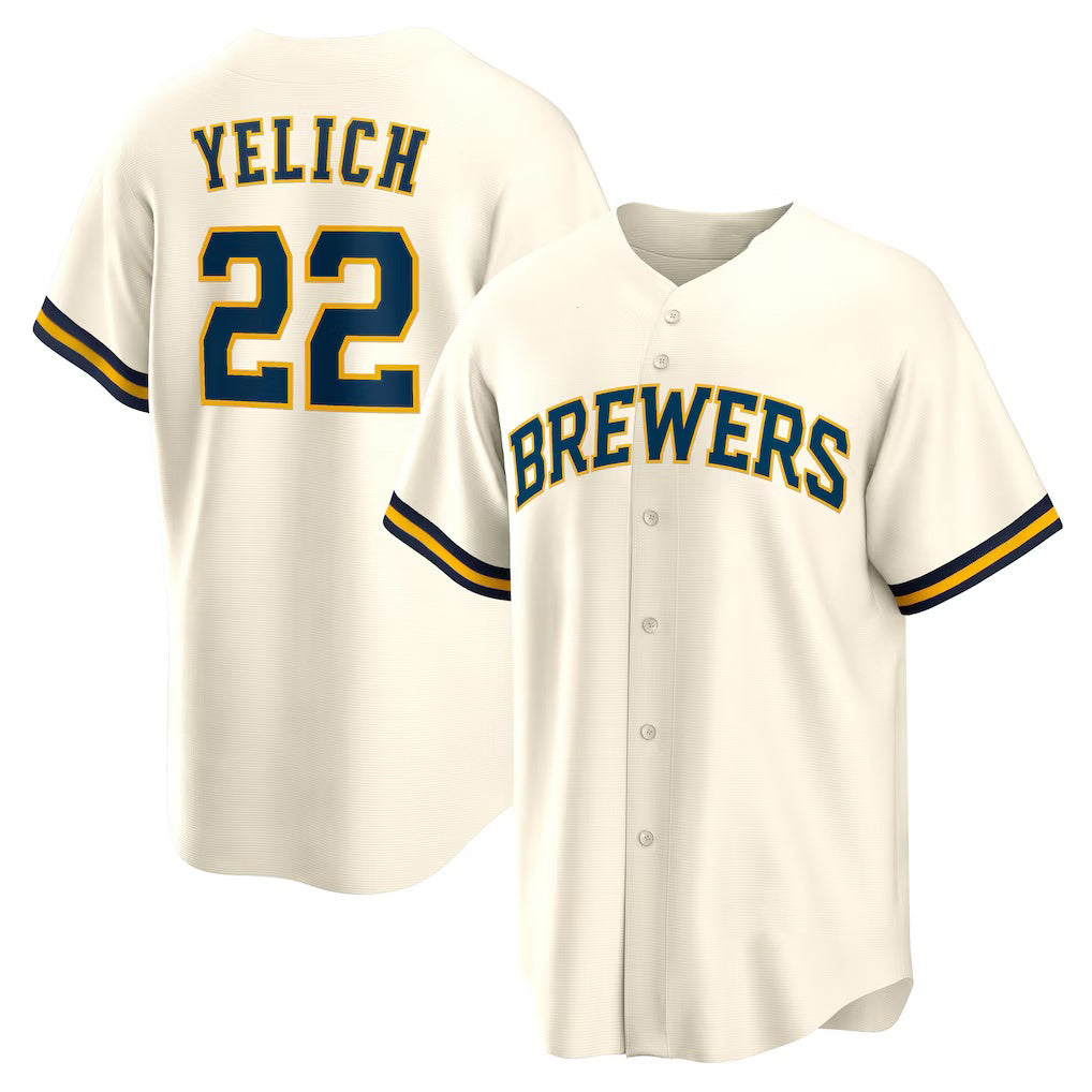 Milwaukee Brewers #22 Christian Yelich White Tomch Home Replica Jersey