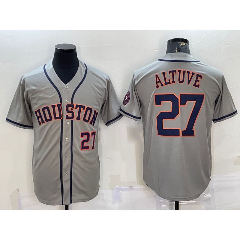 Houston Astros #27 Jose Altuve Number Grey Thaam With Patch Stitched Cool Base Jersey