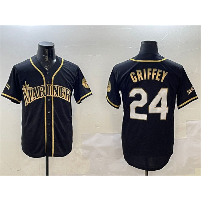 Seattle Mariners #24 Ken Griffey Jr. Black Gold Tomch Cool Base Stitched Jersey