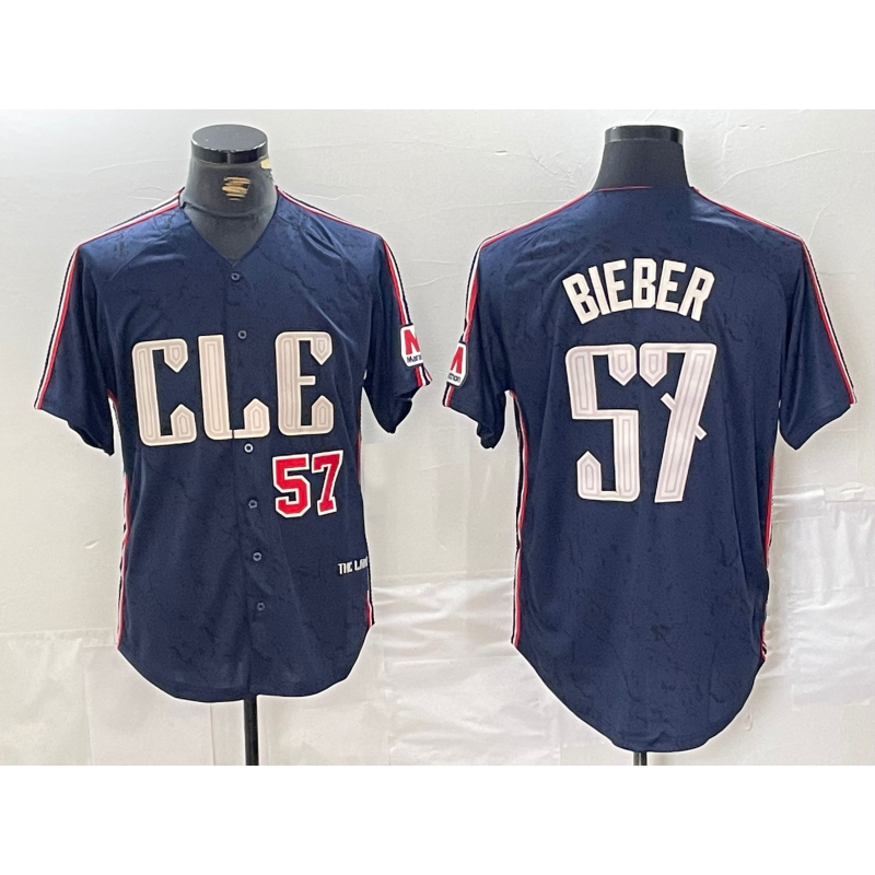Cleveland Guardians #57 Shane Bieber Number Navy Tomch 2024 City Connect Limited Stitched Jerseys