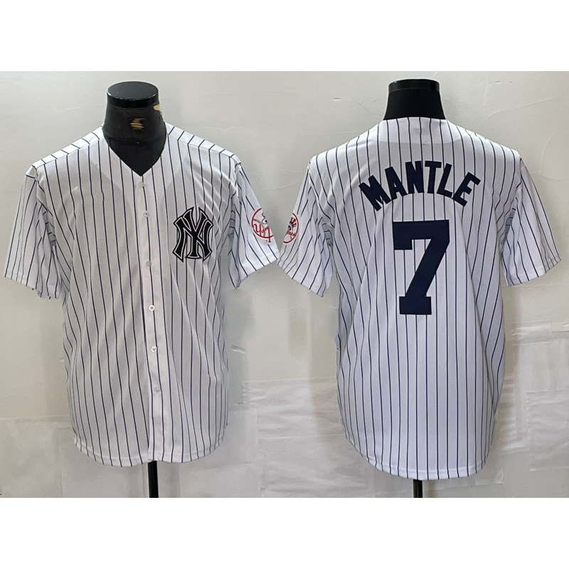 New York Yankees #7 Mickey Mantle Name White Tomch With Patch 2024 Cool Base Stitched Jersey