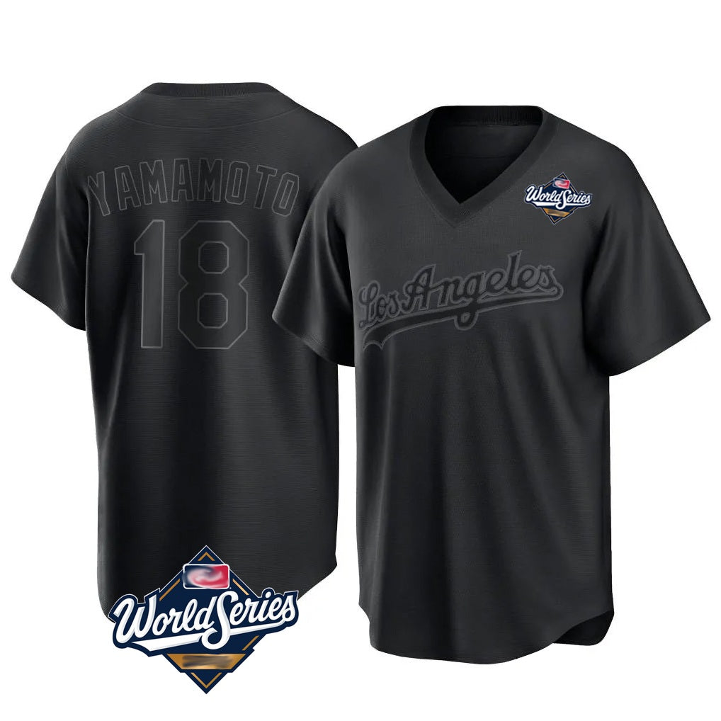 Los Angeles Dodgers #18 Yoshinobu Yamamoto Player Black Tomch World Series Pitch Fashion T-shirt Stitched Jerseys