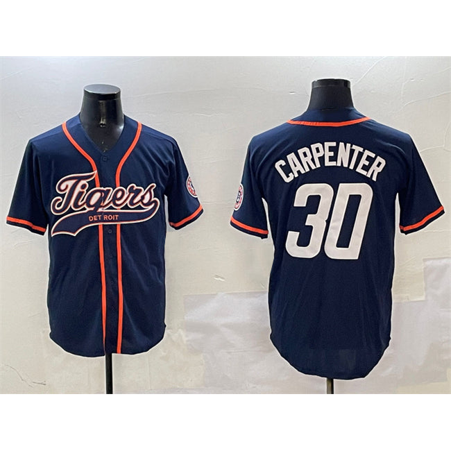 Detroit Tigers #30 Kerry Carpenter Navy Thaam With Patch Cool Base Stitched Jersey