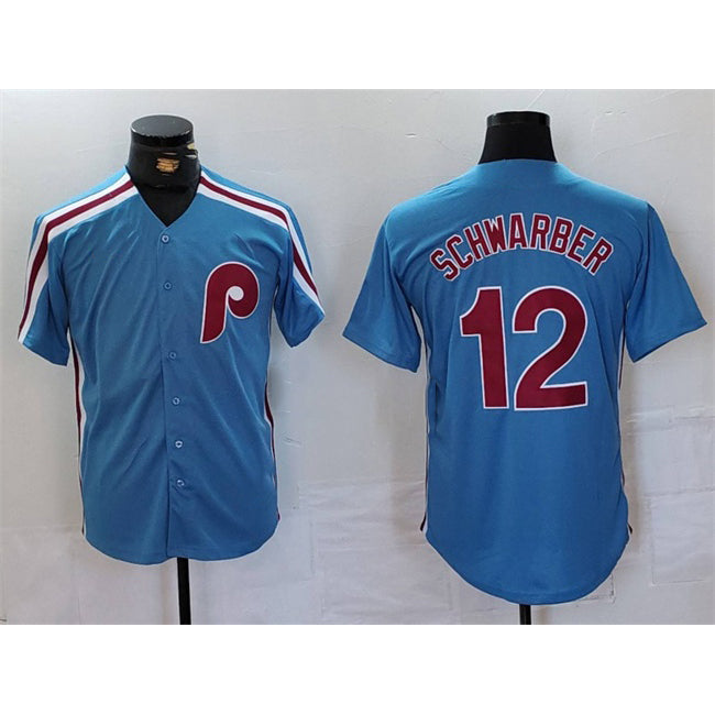 Philadelphia Phillies #12 Kyle Schwarber Blue Tomch Cool Base Stitched Jersey