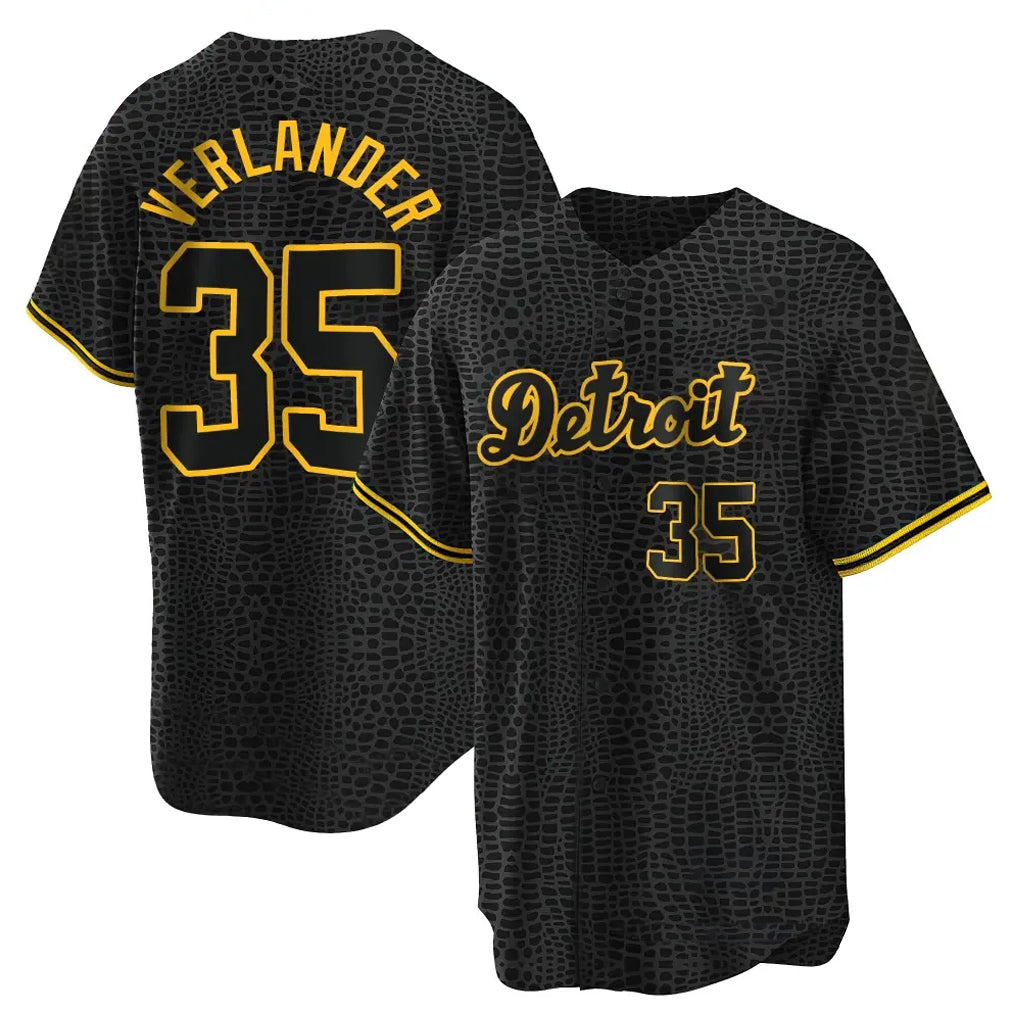 Detroit Tigers #35 Justin Verlander Player Black Tomch Snake Skin City Home Game Stitched Jerseys