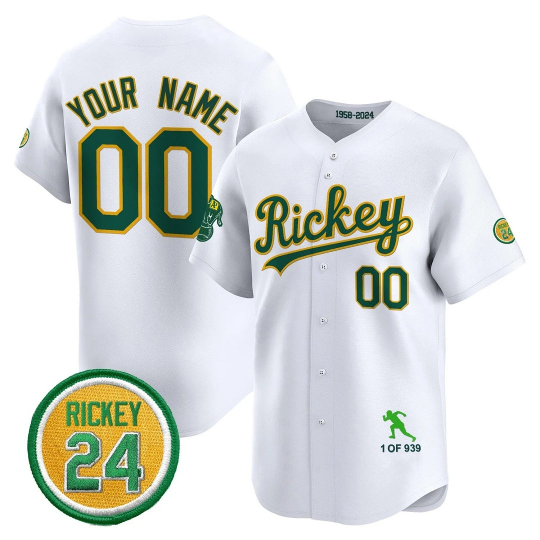 Custom Oakland Athletics White Tomch Rickey Tribute style Vapor Premier Limited Jersey - All Stitched