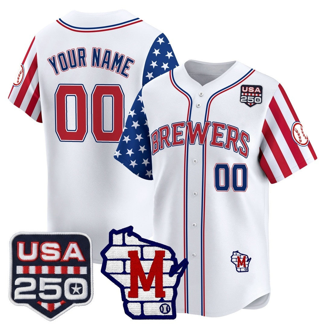Custom Milwaukee Brewers America 250 Edition Vapor Premier Limited White Tomch Stitched Jerseys