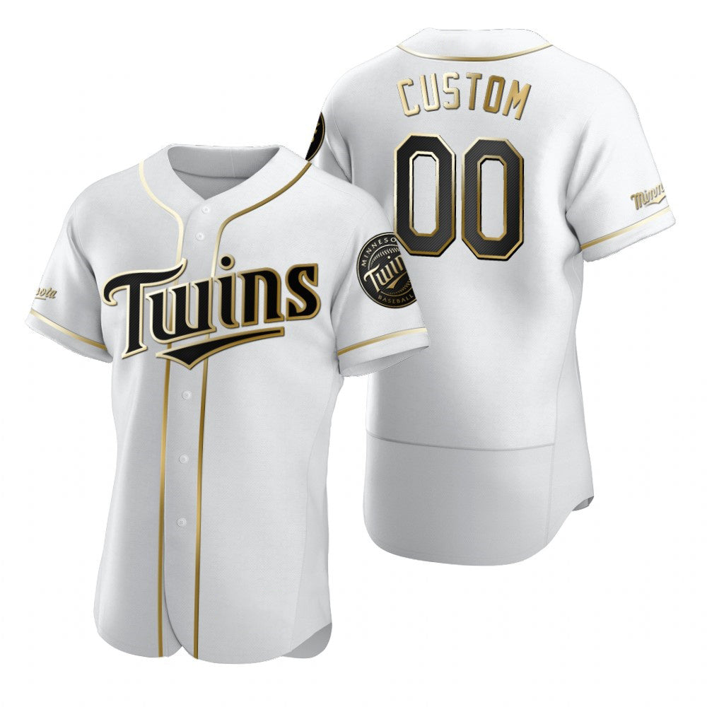 Custom Minnesota Twins White Tomch Stitched Flex Base Golden Edition Jersey