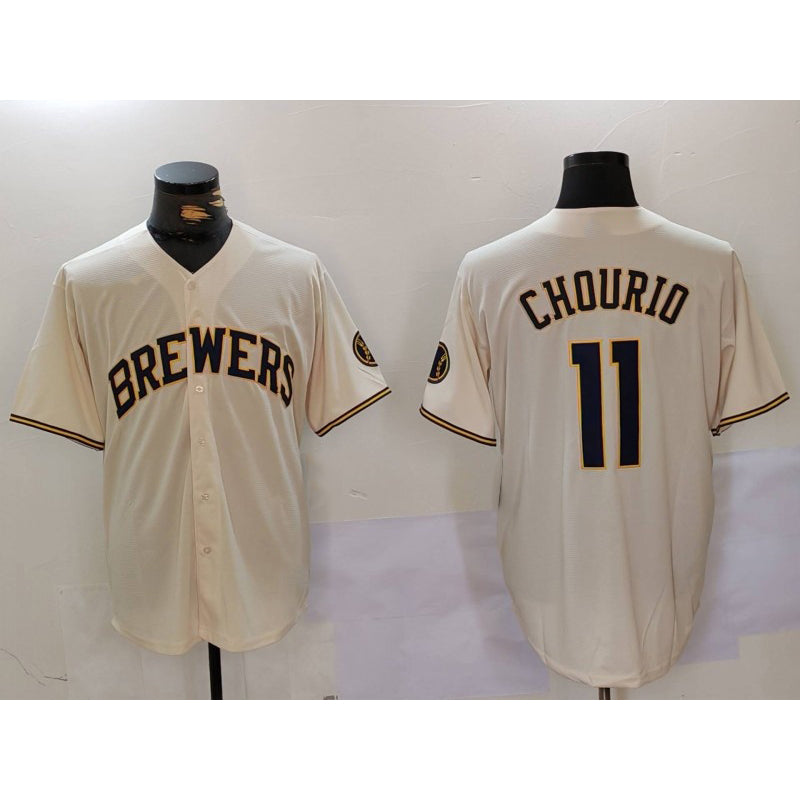 Milwaukee Brewers #11 Jackson Chourio Cream Tomch Stitched Cool Base Jersey 2