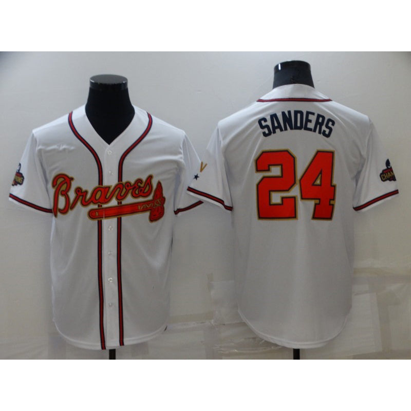 Atlanta Braves #24 Deion Sanders 2022 White Gold Tomch World Series Champions Program Cool Base Stitched Jersey