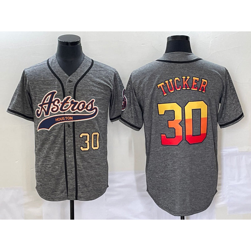 Houston Astros #30 Kyle Tucker Number Grey Tomch Gridiron Cool Base Stitched Jersey