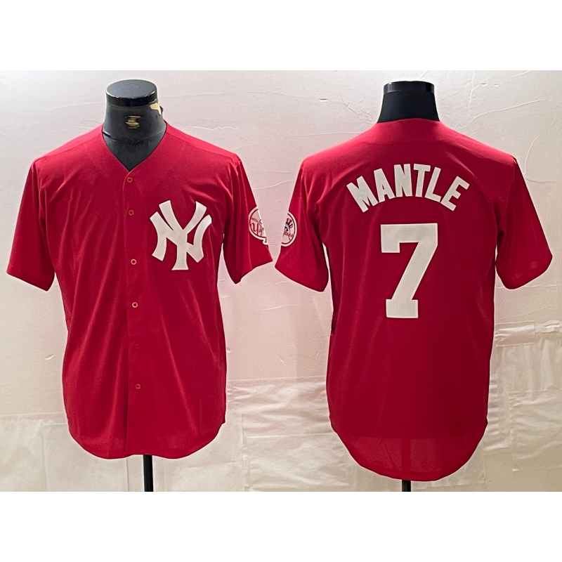 New York Yankees #7 Mickey Mantle Red Tomch Fashion Cool Base Jersey