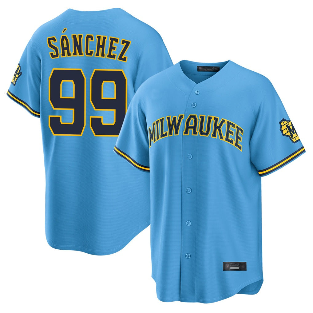 Milwaukee Brewers #99 Gary Sanchez Player Light Blue Tomch Road Stadium Game Stitched Jerseys