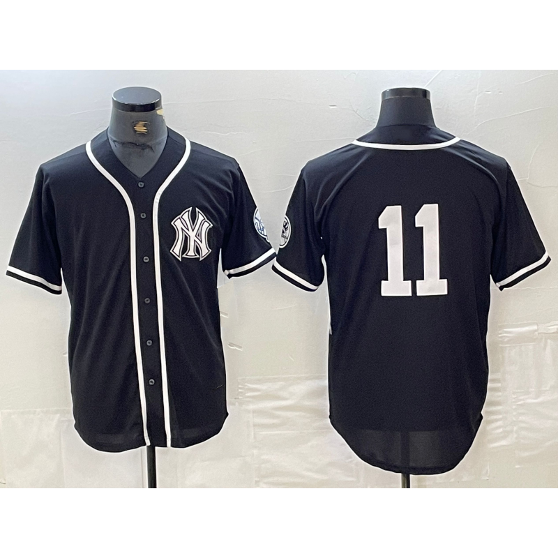 New York Yankees #11 Anthony Volpe No Name Black White Tomch Cool Base Stitched Jersey