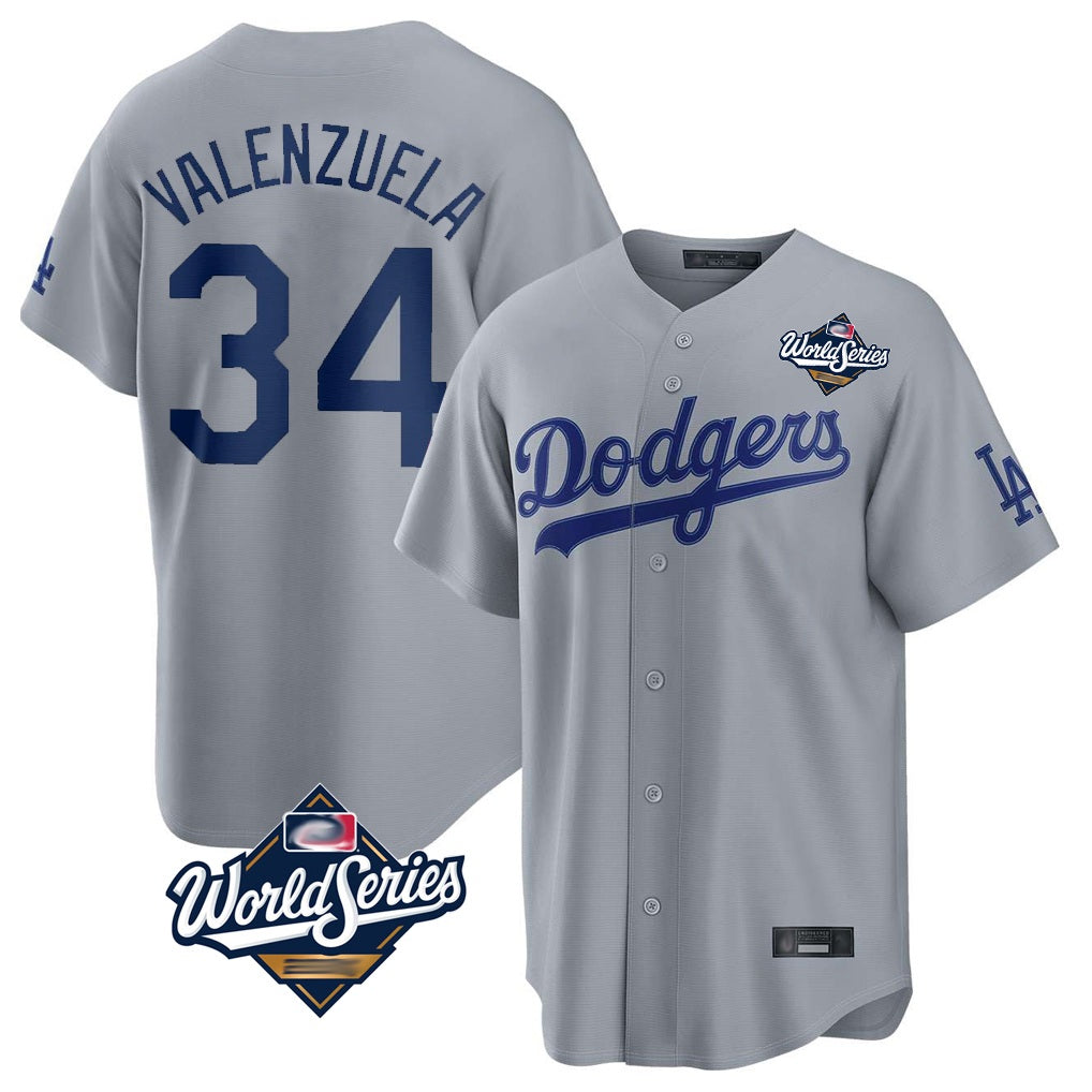 Los Angeles Dodgers #34 Fernando Valenzuela Player Gray Tomch World Series Game Stitched Jerseys