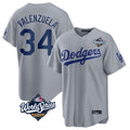 Los Angeles Dodgers #34 Fernando Valenzuela Player Gray Tomch World Series Game Stitched Jerseys