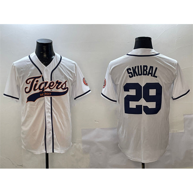 Detroit Tigers #29 Tarik Skubal White Thaam With Patch Cool Base Stitched Jersey