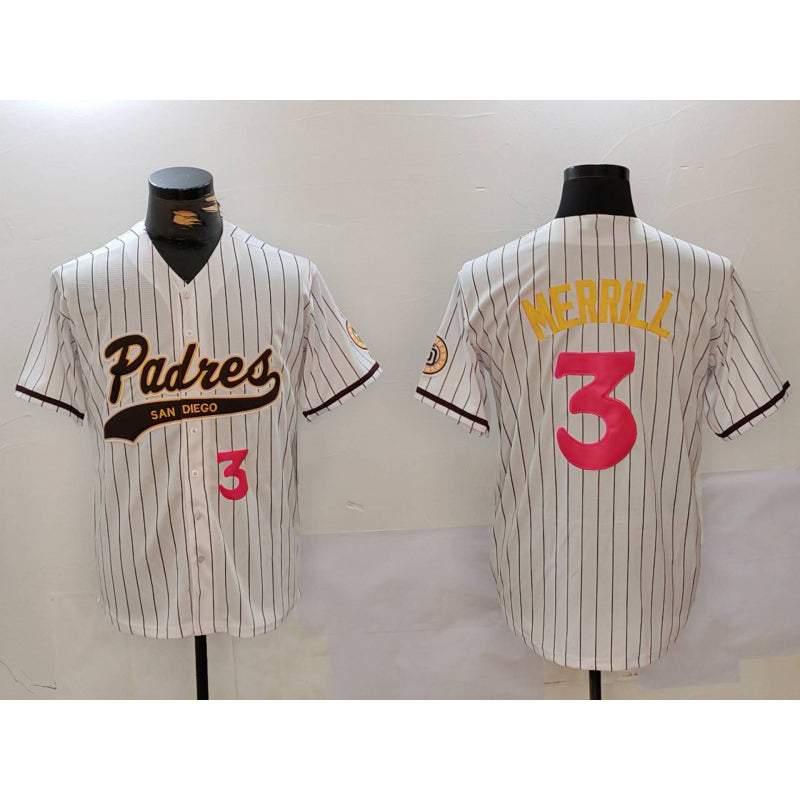 San Diego Padres #3 Jackson Merrill white Tomch Cool Base Stitched Jerseys