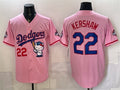 Los Angeles Dodgers #22 Clayton Kershaw Pink Tomch Hello Kitty Night 2025 World Series Champions Patch Stitched Jersey