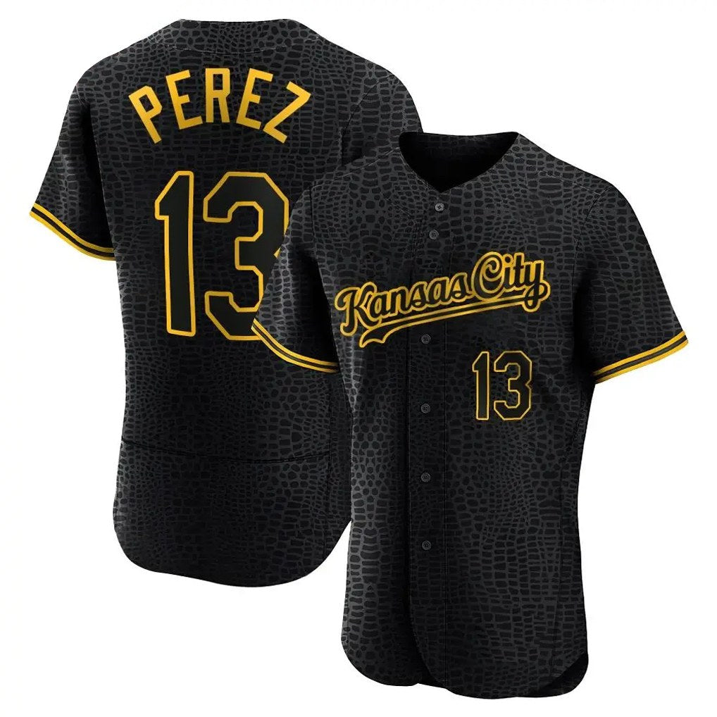 Kansas City Royals #13 Salvador Perez Player Black Tomch Snake Skin City Limited Elite Stitched Jerseys