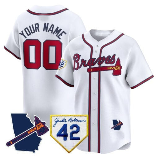 Custom Atlanta Braves 2024 Robinson & Georgia Patch Vapor Premier Limited Jersey ¨C White Tomch