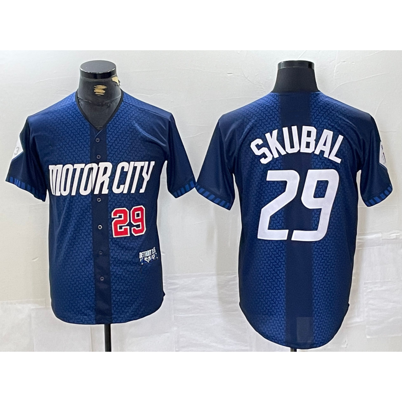 Detroit Tigers #29 Tarik Skubal Number 2024 Navy Thaam City Connect Cool Base Limited Stitched Jersey