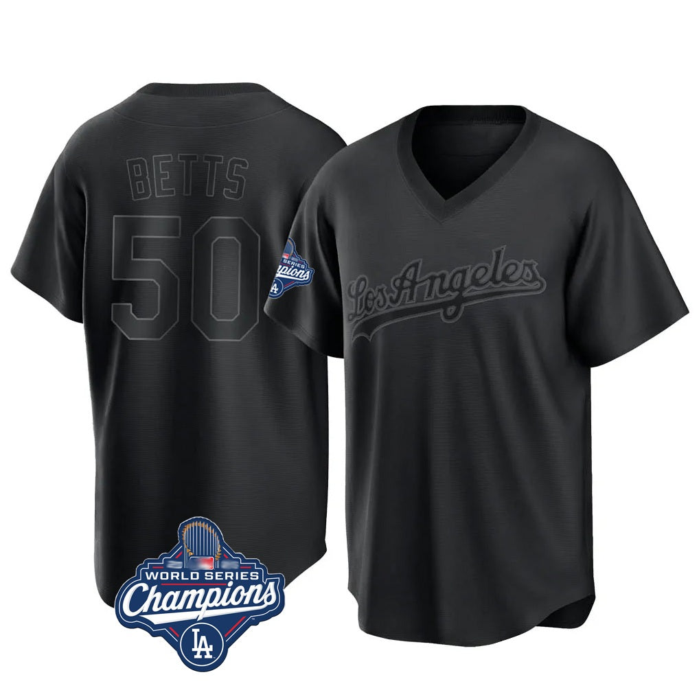 Los Angeles Dodgers #50 Mookie Betts Player Black Tomch World Series Meet Pitch Fashion T-shirt Stitched Jerseys