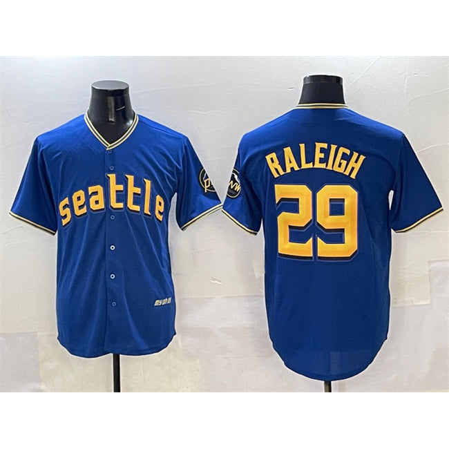 Seattle Mariners #29 Cal Raleigh Royal Tomch City Connect Cool Base Stitched Jersey