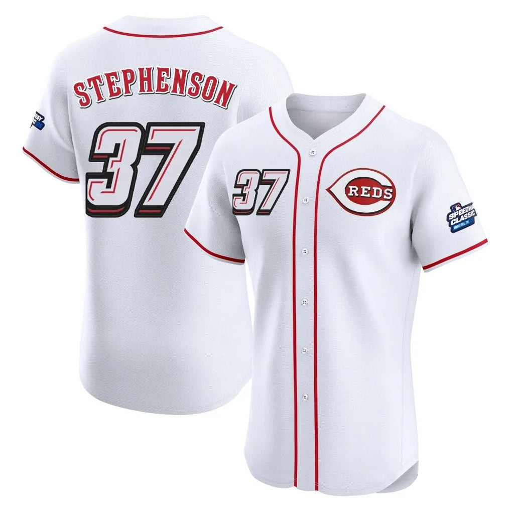 Cincinnati Reds #37 Tyler Stephenson Player White Tomch Speedway Classic Limited Elite Home Stitched Jerseys