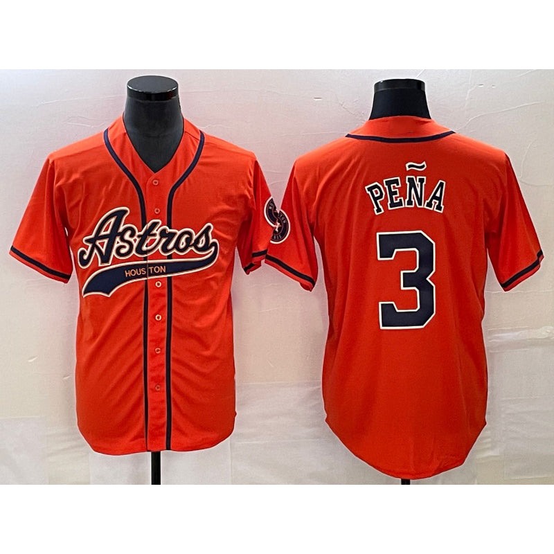 Houston Astros #3 Jeremy Pena Orange With Thaam Patch Cool Base Stitched Jersey