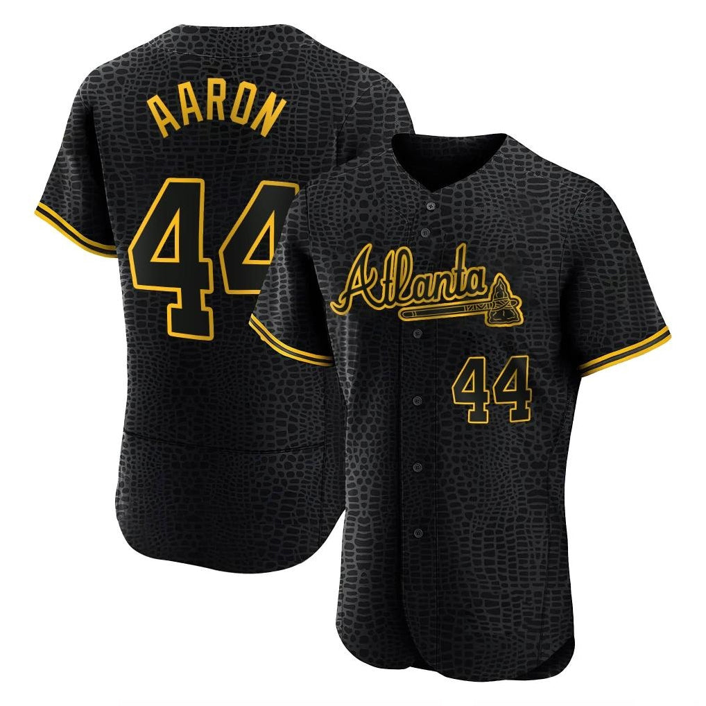 Atlanta Braves #44 Hank Aaron Player Black Tomch Snake Skin City Limited Elite Home Game Stitched Jerseys