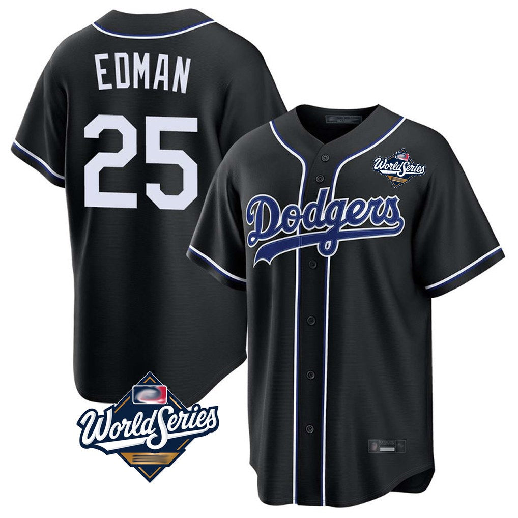 Los Angeles Dodgers #25 Tommy Edman Player Black Tomch World Series Carbon Limited Home Stitched Jerseys