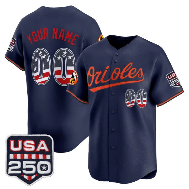 Custom Baltimore Orioles Navy Tomch USA 250 Fourth of July Vapor Premier Limited Jersey - All Stitched