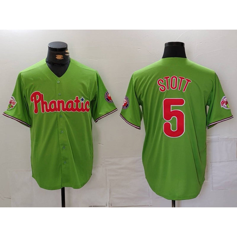 Philadelphia Phillies #5 Bryson Stott Green Tomch With Patch Stitched Cool Base Jersey