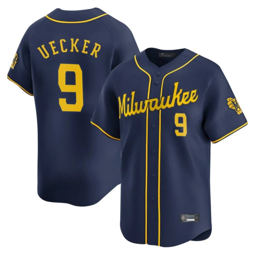 Milwaukee Brewers #9 Bob Uecker Player Navy Tomch Home Limited Stitched Jerseys