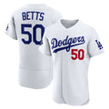 Los Angeles Dodgers #50 Mookie Betts White Thaam Home Authentic Sponsor Patch Jersey