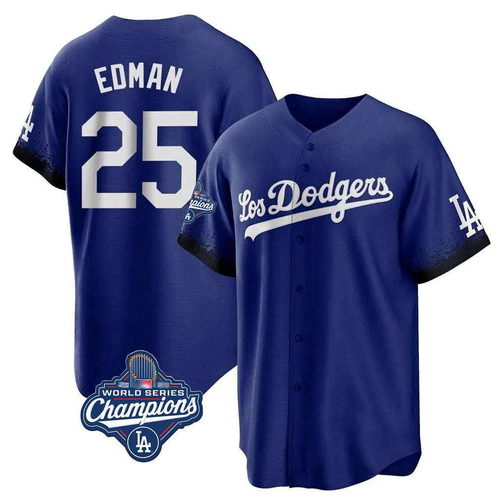Los Angeles Dodgers #25 Tommy Edman Player Royal Tomch World Series Meet City Connect Home Game Stitched Jerseys