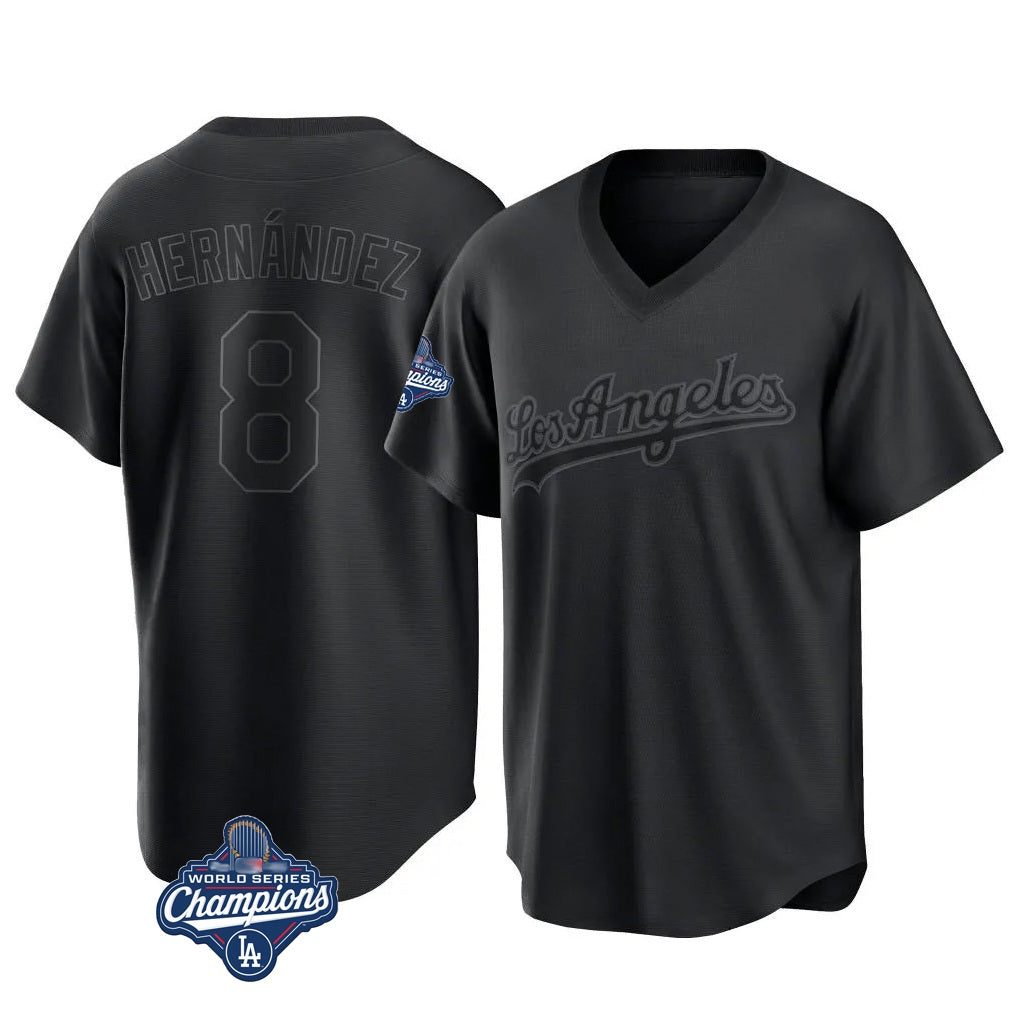 Los Angeles Dodgers #8 Enrique Hern¨¢ndez Player Black Tomch World Series Meet Pitch Fashion T-shirt Stitched Jerseys