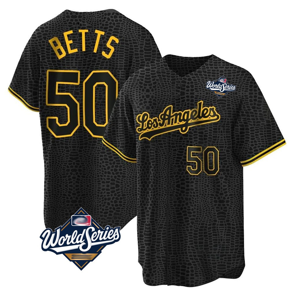 Los Angeles Dodgers #50 Mookie Betts Player Black Gold Tomch World Series Limited Home Stitched Jerseys