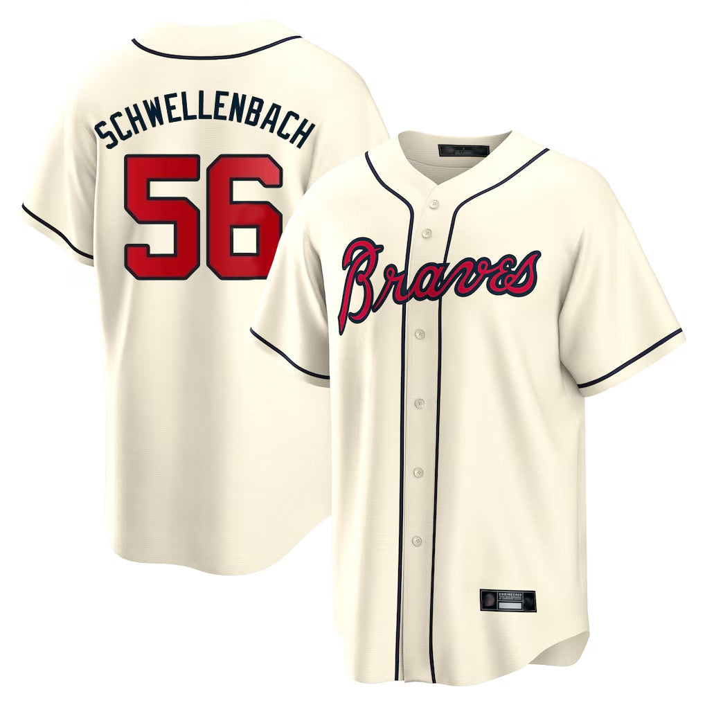 Atlanta Braves #56 Spencer Schwellenbach Player Cream Tomch Home Game Stitched Jerseys