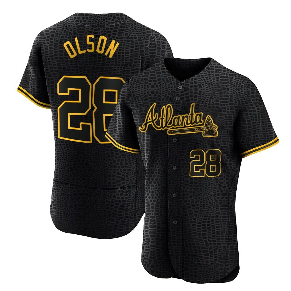 Atlanta Braves #28 Matt Olson Player Black Tomch Snake Skin City Limited Elite Home Game Stitched Jerseys