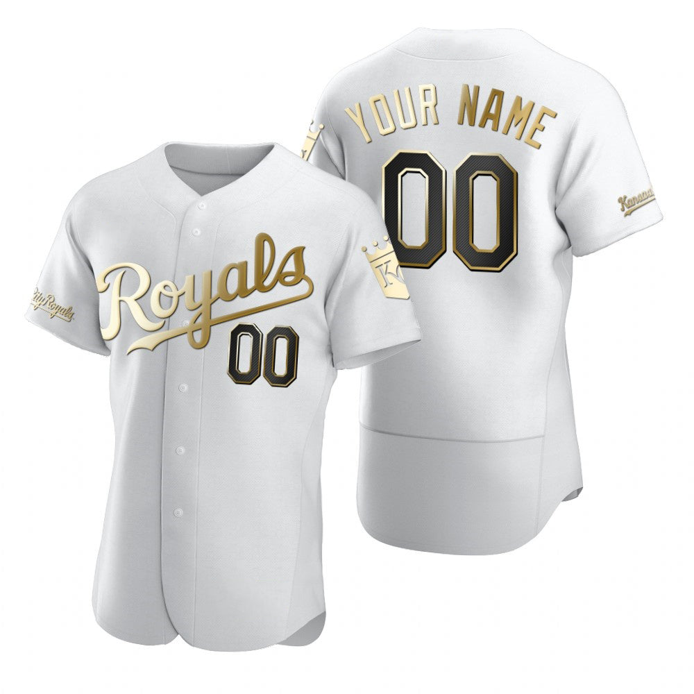 Custom Kansas City Royals White Tomch Stitched Flex Base Golden Edition Jersey